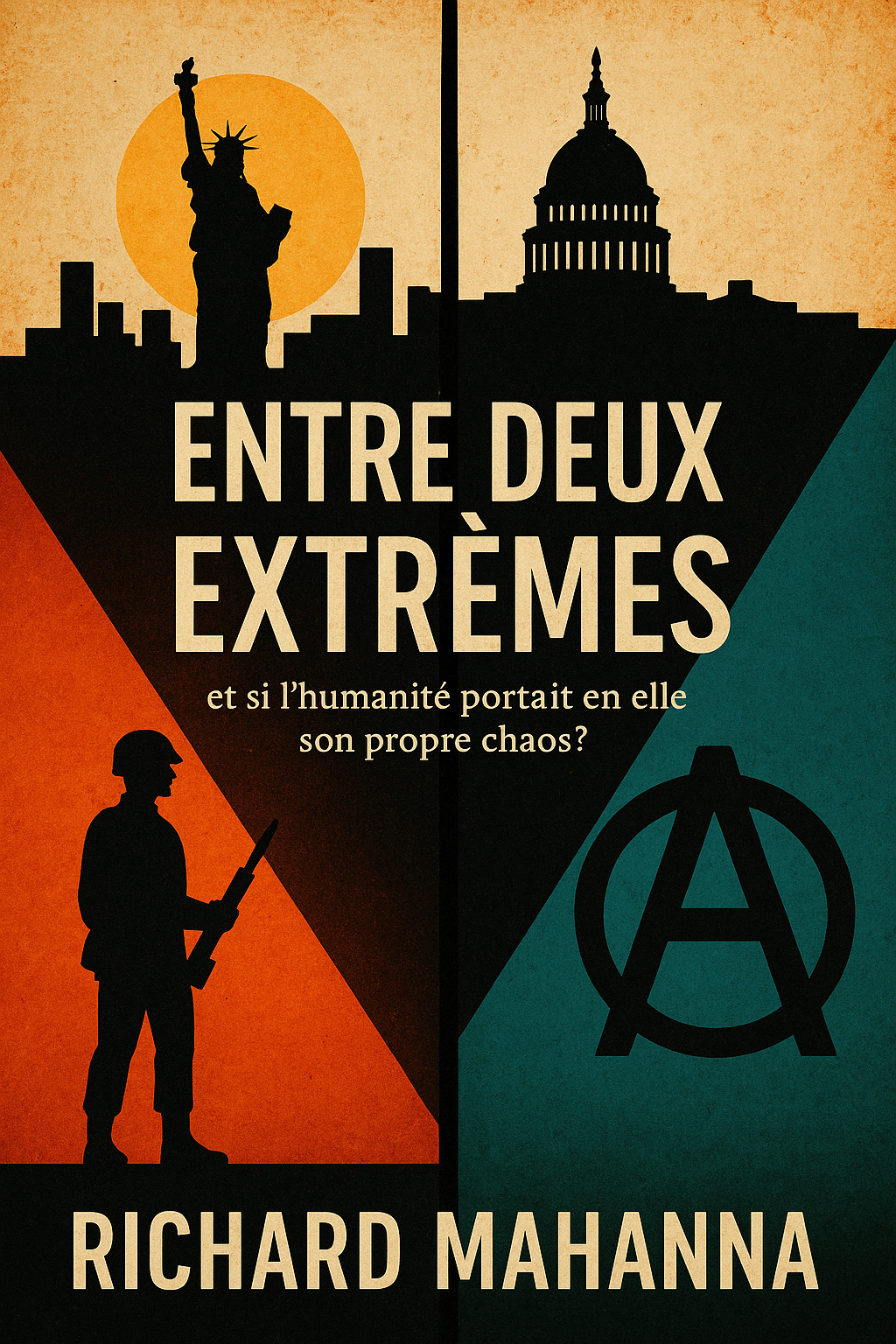 Couverture du roman d’anticipation philosophique Entre Deux Extrêmes, entre mémoire, pouvoir et chaos intérieur.
